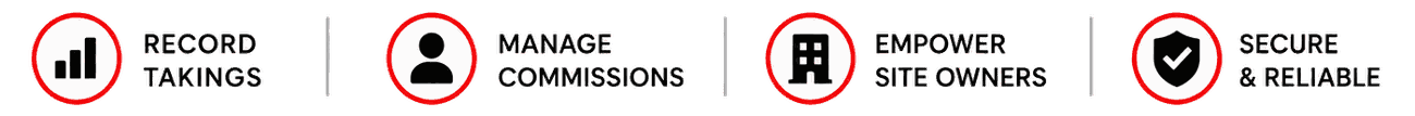 Record takings. Manage commissions. Empower site owners. Secure and reliable.